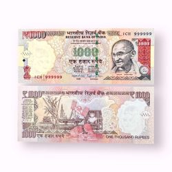 Rs 1000 India Banknote Previous Issue Small Font Fancy Number 999999 Unique and Rare
