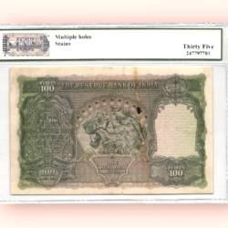 Alternative view of Rs 100 British India Banknote King George VI Graded 35 signed by C D Deshmukh Unique and Rare