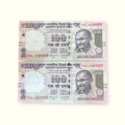 Rs 100 India Banknote Solid Number 999999 And 1000000 Limited Issue Urjit Patel Inset E 2016 Very Unique and Rare