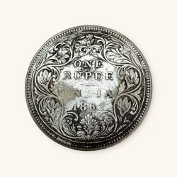 Re 1 British India Queen Victoria Empress Rupee Silver year 1862 Unique and Rare