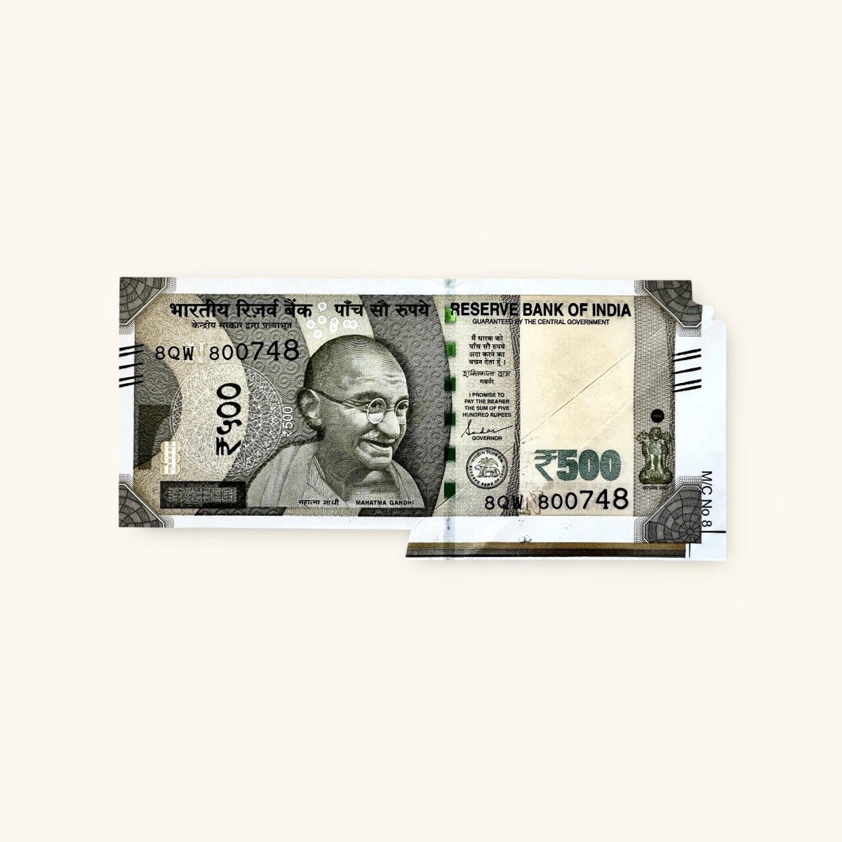 Rs 500 India Banknote Cut Fold Sheet Error Gem Unc Very Unique and Rare