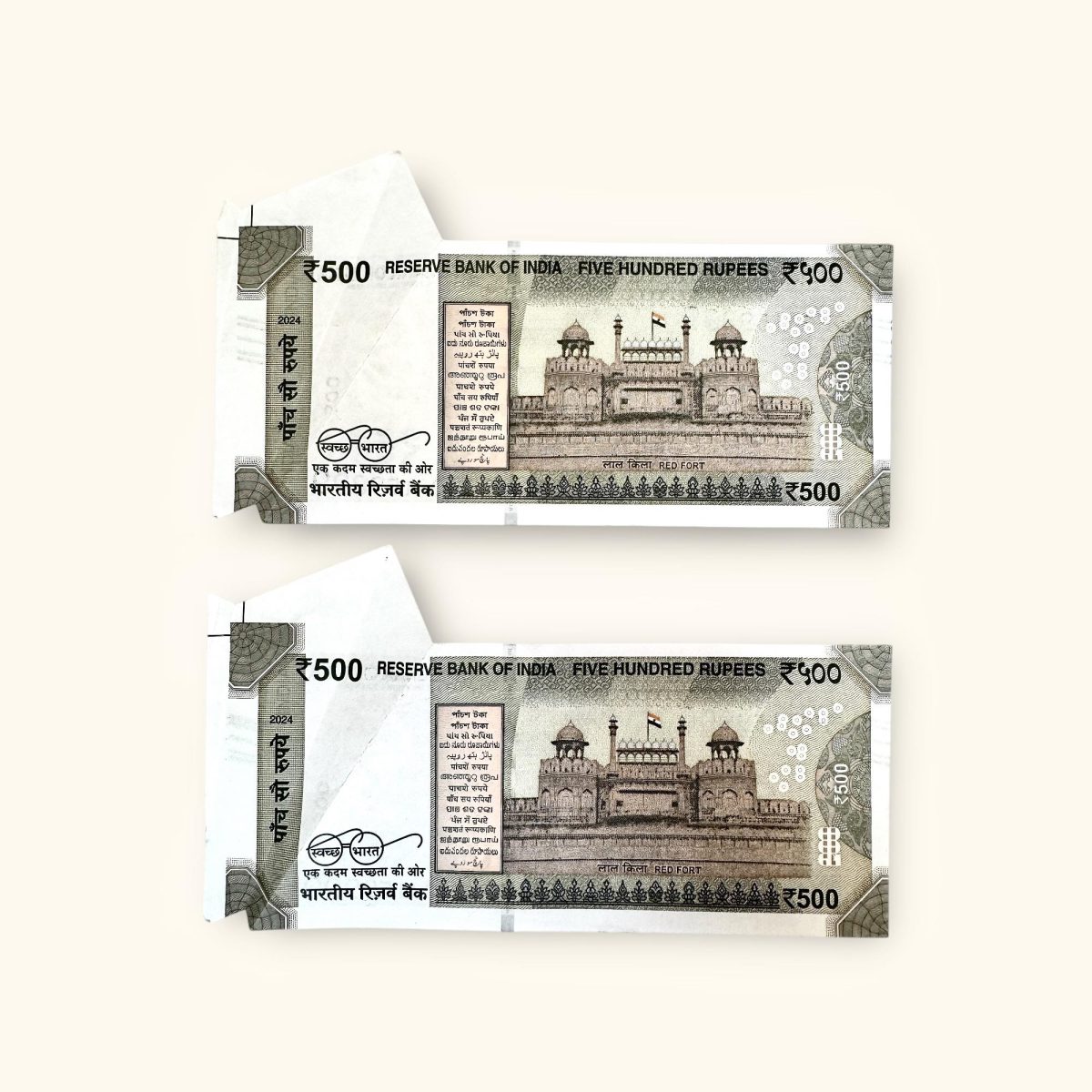 Rs 500 India Banknote Issue Very Unique and Rare Massive Extra Paper Error Consecutive Unique and Rare - Image 2