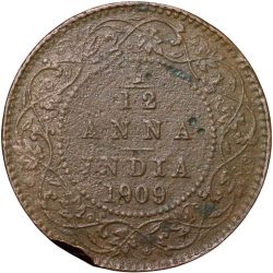 Alternative view of Bronze 1/12 Anna of Edward VII (AD 1909) of Calcutta Mint