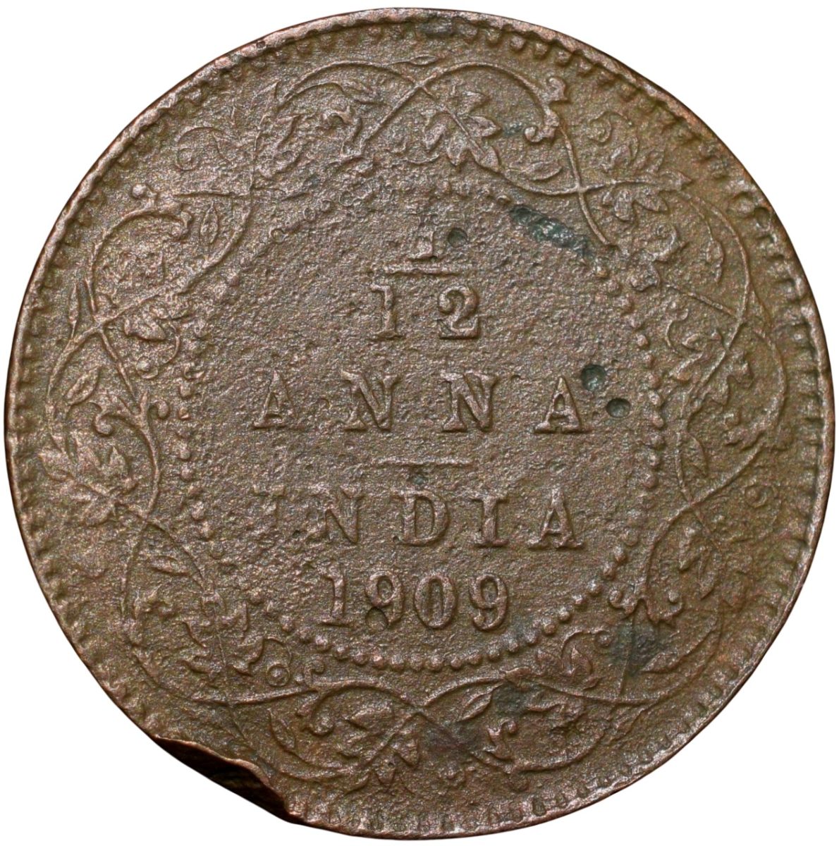Bronze 1/12 Anna of Edward VII (AD 1909) of Calcutta Mint - Image 2