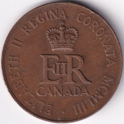 Canada 1953 Coronation Medal Elizabeth II Wt 17.5 Grams Bronze Rare #2
