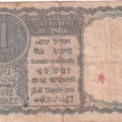 Alternative view of A-3 One Rupees k.g.ambegaonkar (Ashok pillar) 1951 very rare note