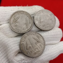 Alternative view of One Rs Scare Coin Copper Nickel 1950 Year 1 Pcs Given Republic of India