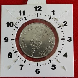 Alternative view of One Rs Rare Coin Maharana Pratap Ji Bombay Mint With Error 1" o clock Error RBI Mistake Coin Rare
