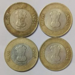 Alternative view of Four Coin Set of Ten, Rupees 2029,20,21&2022 Bimetallic and Nickel-Brass Raindrop Coins of Republic India Coinage