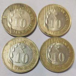 Four Coin Set of Ten, Rupees 2029,20,21&2022 Bimetallic and Nickel-Brass Raindrop Coins of Republic India Coinage