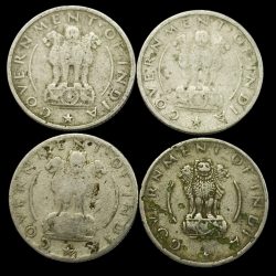 Alternative view of Rare 4 Coins Set of 1/4 Rupee 1950,1951,1954,1955 Four Anna Coin of Republic India Coinage of Government of India Collectable Coin