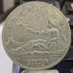 SPAIN Rare 5 PESETAS 1870 ESPANA Big Size Silver Coin 20 Gram Provisional Government