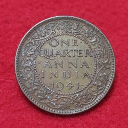 King George VI One Quarter Anna Coin Year 1941
