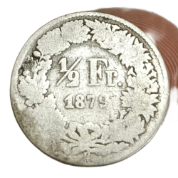 Alternative view of SWITZERLAND Silver 1/2 FRANC Year 1879 "HELVETICA" **SCARE** Collectable Grade.