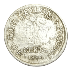 Alternative view of CEYLON Silver 10 CENTS Year 1894 QUEEN VICTORIA **SCARE** Collectable Grade.