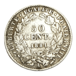 FRANCE Silver 50 CENTIMES Key Date 1881 CERES [Roman God] JULES GREVY OF FRANCE W= 2.5g Small Size **RARE** High Collectable Grade.