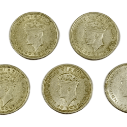 Alternative view of COMMISSIONERS OF CURRENCY "MALAYA" Silver 5 CENTS King GEORGE-VI in High AUNC Grade.