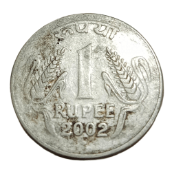 Alternative view of One Rupee Fss Corn Issue Year 2002 MASSIVE STRUCK THROUGH UNIFACE Error **RARE** Collectable Grade.