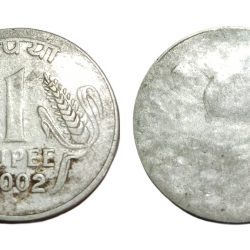 One Rupee Fss Corn Issue Year 2002 MASSIVE STRUCK THROUGH UNIFACE Error **RARE** Collectable Grade.