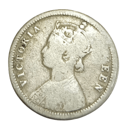 Alternative view of British India Silver 1/4 Rupee Year 1862 QUEEN VICTORIA with EXTRA METAL DEPOSIT in Used Condition.