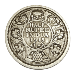 British India Silver 1/2 Rupee KEY Date 1915 King GEORGE-V Calcutta Mint **SCARE** Collectable Grade.