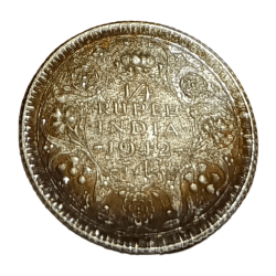 Alternative view of British India Silver 1/4 Rupee Year 1942 King GEORGE-VI with Rainbow Tonning UNC Grade.