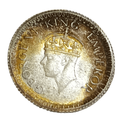 British India Silver 1/4 Rupee Year 1942 King GEORGE-VI with Rainbow Tonning UNC Grade.