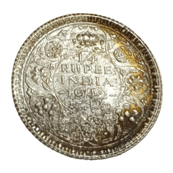 Alternative view of British India Silver 1/4 Rupee Year 1942 King GEORGE-VI with Rainbow Tonning UNC Grade.