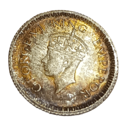 British India Silver 1/4 Rupee Year 1942 King GEORGE-VI with Rainbow Tonning UNC Grade.