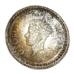 British India Silver 1/4 Rupee Year 1942 King GEORGE-VI with Rainbow Tonning UNC Grade.