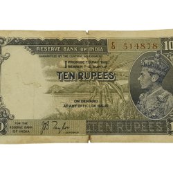 British India TEN RUPEES Signature J.B TAYLOR King GEORGE-VI with "0" Prefix **RARE** Collectable Grade.