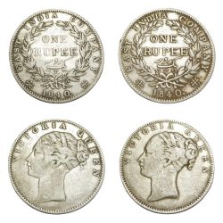 British India Silver Rupee "EAST INDIA COMPANY" Year 1840 Victoria CONTINUOUS LEGEND "ENGLISH & INDIAN HEAD" Set 2 coins are in Collectable grades.