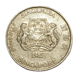 Alternative view of SINGAPORE Cu/Ni 20 CENTS Year 1985 in High Collectable Grade.