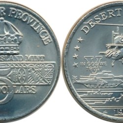 Hutt River Province, 5 Dollar, 1991, Desert Storm - AH64 Apache, Leonard I, X #31, Information sheet, AUNC Condition.