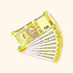 Rs 20 India Banknote Fancy Number Set 011110 till 099990 Gem Unc Very Unique and Rare