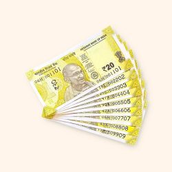 Rs 20 India Banknote Fancy Number Set 001101 till 009909 Gem Unc Very Unique and Rare