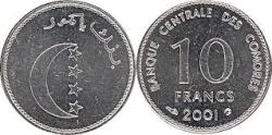 Comoros, 10 Francs, 2001, KM #19, AUNC Condition.