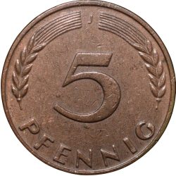 Alternative view of Brass 5 Pfennig of Germany (AD 1950) with Oak Sapling