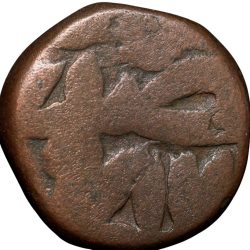 Alternative view of Copper Dam of Akbar (AD 1556-1605) of Bairata Mint Semi-Tugra Style