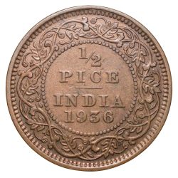 Alternative view of Bronze 1/2 Pice of George V (AD 1936) of Calcutta Mint
