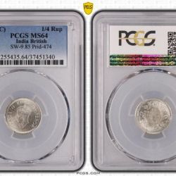 1/4 RUPEE 1942 PCGS GRADED MS 64 GEORGE VI KING EMPEROR