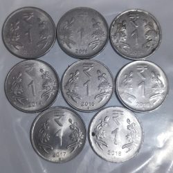 Alternative view of 08 Coins Set of 1 Rupee 2011,12,13,14,15,16,17,& 2018 Date Mix Collection of Republic India Coins
