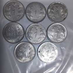 08 Coins Set of 1 Rupee 2011,12,13,14,15,16,17,& 2018 Date Mix Collection of Republic India Coins