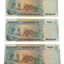 Alternative view of 500 Rupees DANDI MARCH 1st-Issue Signatures R.N MALHOTRA (0AA Prefix), S.VENKATRAMAN and C.RANGARAJAN Complete Signature SET 3 Notes **V. RARE** AUNC Grades.