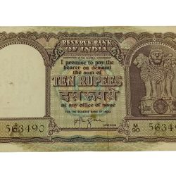 10 Rupees Old Big FAFRA Issue Sign H.V IYENGAR "Rupaaye" in Collectable Grade.