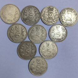 DAM CHEAP SALE❤️🤑 5 Rupees 2009,10,11,12,13,14,15,26,17& 2018 Ten Coin Set of Republic India Commemorative Brass Nikel Coin