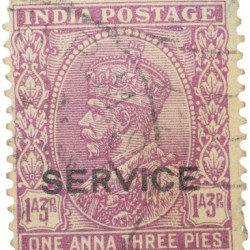 Postal Stamp of George V 1 Anna 3 Pies Pink Colour - Used Condition as per Image.
