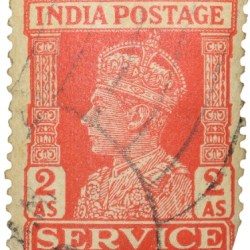 Postal Stamp of George VI 2 Annas Red Colour Service - Used Condition as per Image.