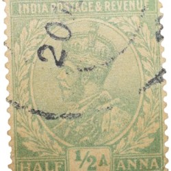Postal Stamp of George V 1/2 Anna Green Colour -Used Condition as per Image.