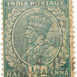 Postal Stamp of George V 1/2 Anna Green Colour -Used Condition as per Image.